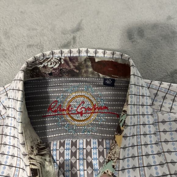 Robert Graham Flip Cuff Shirt‎ Mens L Striped Colorful Button Dress Long Sleeve - Picture 6 of 9